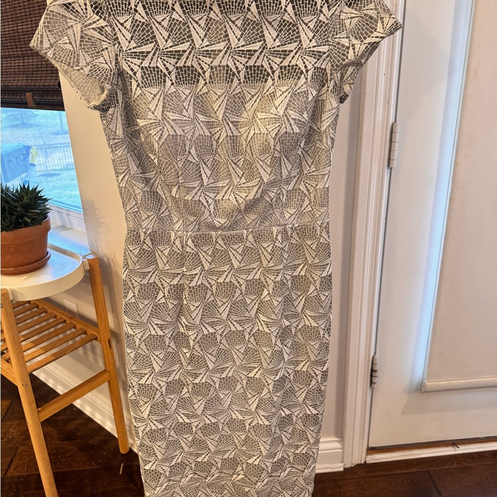 David Meister Black and White Geometric Midi Dress